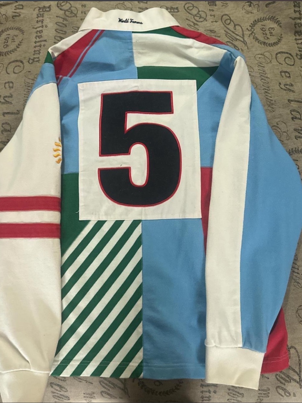 Supreme Patchwork Rugby Shirt in Blue, Red, Green, White - Picture 2 of 3